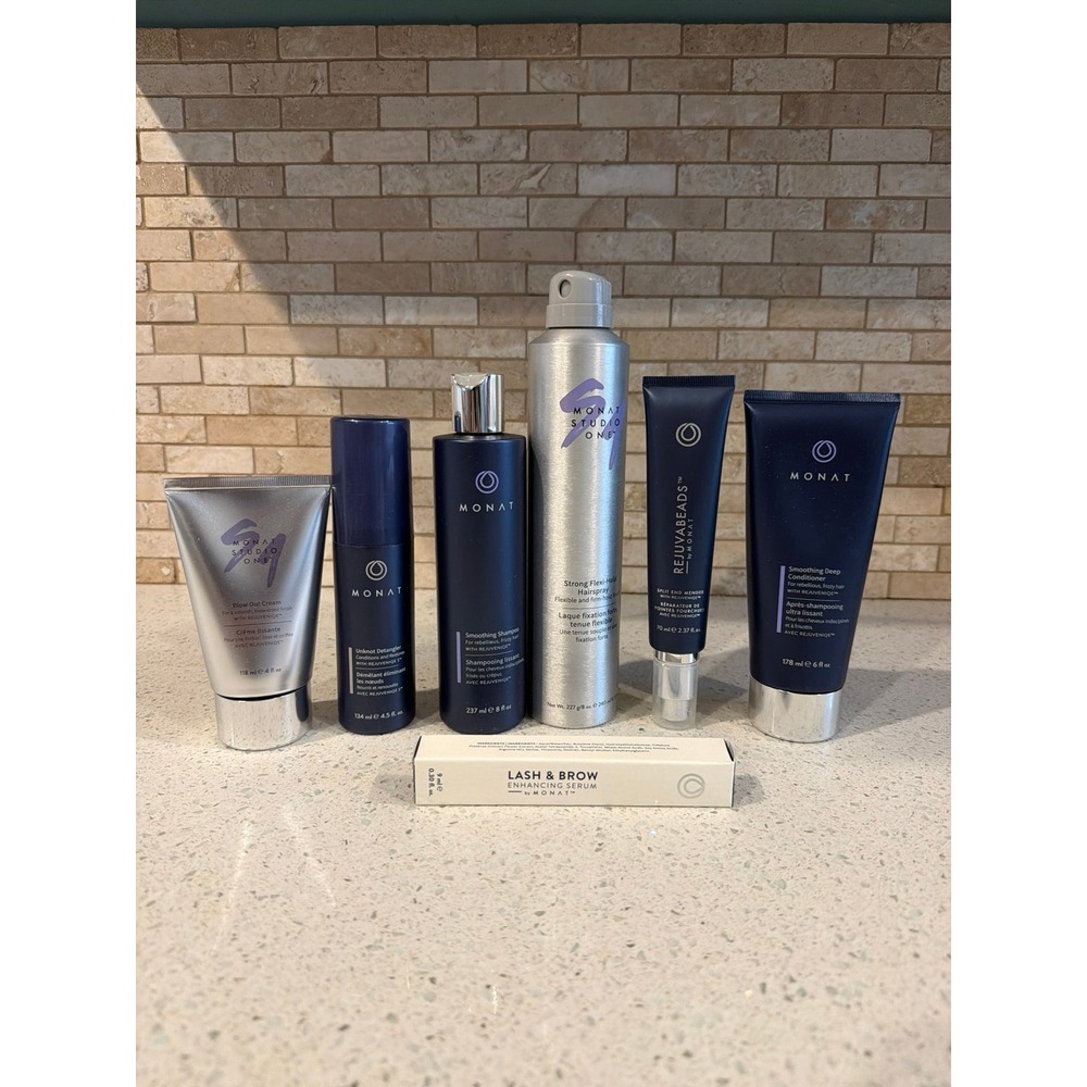 MONAT Hair Care Lot Lash Brow Serum Rejuvabeads Shampoo Conditioner Styling 7 Pc